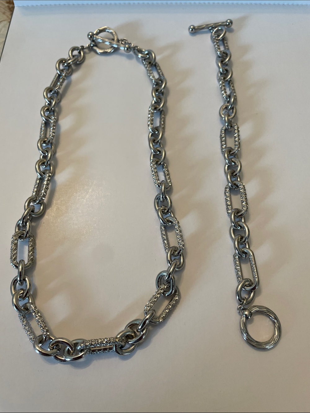 Lia Sophia Silver-Tone Crystal Link Necklace and Bracelet Set
